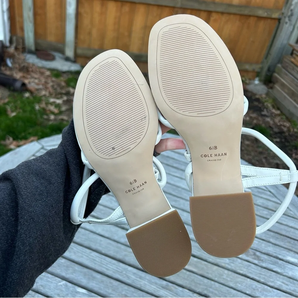 Cole Haan Women's Calli Thong Block Heel Sandal 40 Mm in white size‎ 6.5